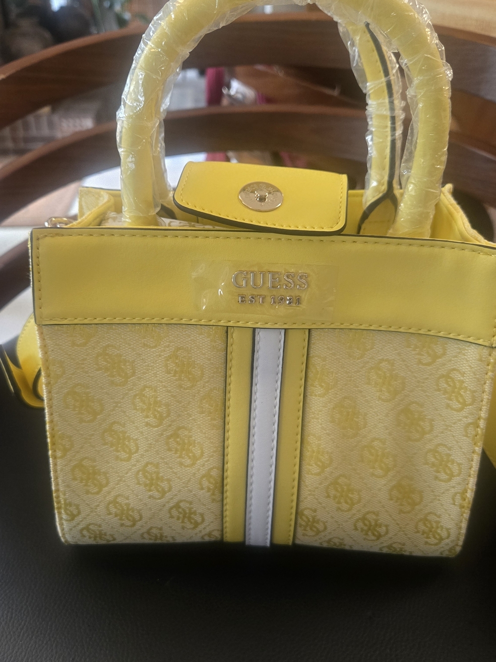 New Guess Glitter Handbag with Beautiful Yellow Metallic Logo